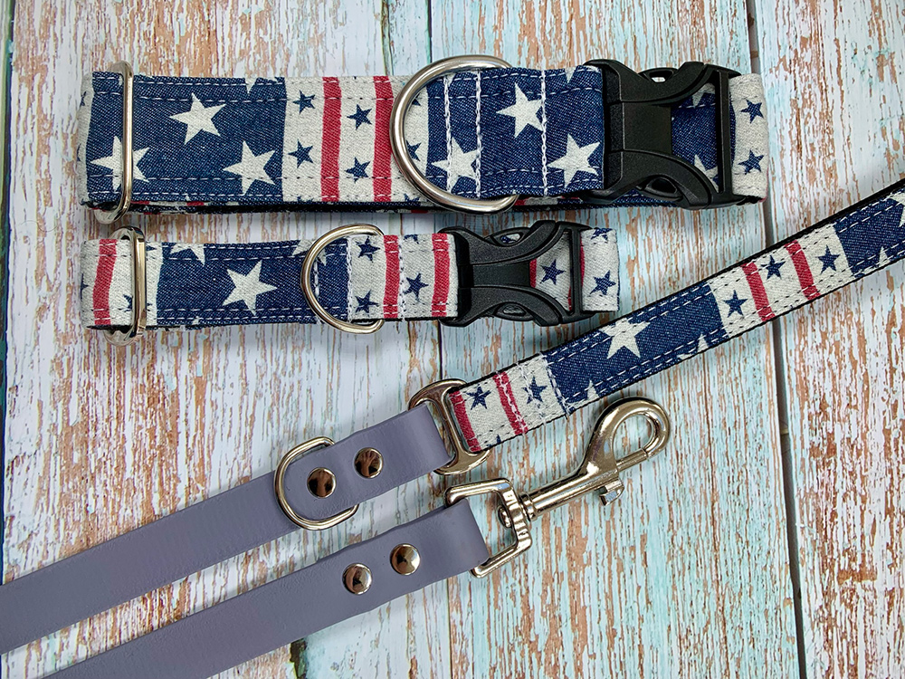Stars & Stripes Denim Dog Collar Cheshire Dog & Collar